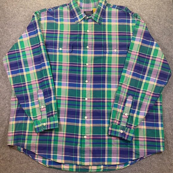 Polo by Ralph Lauren Men's Multicolor Plaid Dress Shirt, Long Sleeve, Size 3XB - Picture 7 of 14